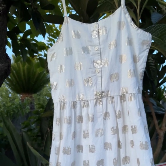 Crazy 8 Cream with Metallic Gold Elephants Spaghetti Strap Sundress Size 12 - Picture 5 of 9